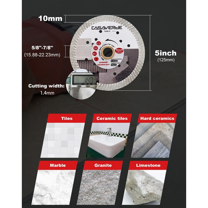 Casaverde Diamond Blade 5" Super Thin Porcelain Saw Blade for