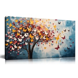 Butterfly Tree Canvas Wall Art for Living Room Bedroom Home Office Blue Colorful Tree of Life Wall Art Modern Large Framed Canvas Prints Size 20x40