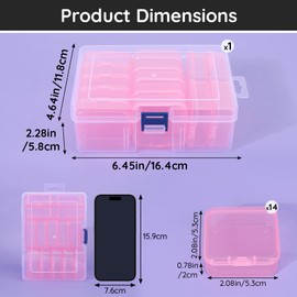 Segbeauty Sorting Boxes for Small Parts, 14 Compartments Diamond Painting Storage Box, Sorting Box, Transparent Beads, Storage Box Small with Labels for Crafts, Pills, Jewellery (Pink)