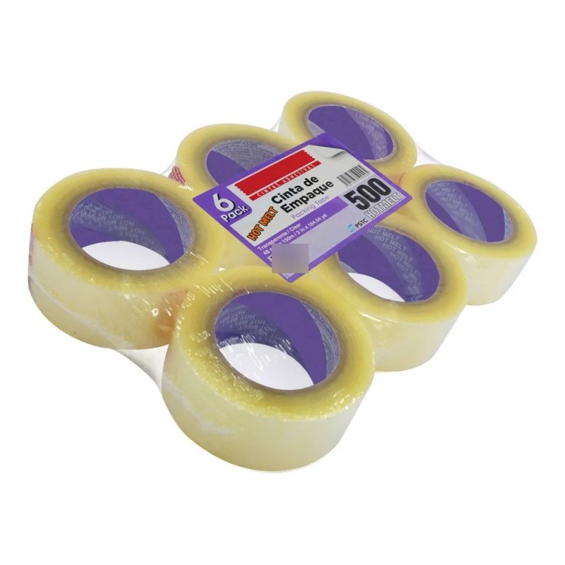 Cinta Empaque 150 Metros Transparente Hotmelt-500 (6 Piezas)