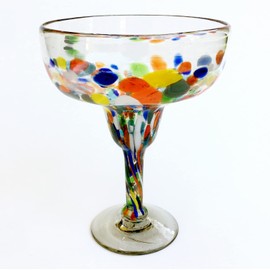 MexHandcraft Clear & Confetti Large 14 oz Margarita Glasses (set of 4), Recycled Glass, Lead-free, Toxin-Free