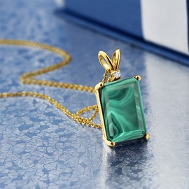 Gem Stone King 18K Yellow Gold Plated Silver Green Malachite and White Lab Grown Diamond
