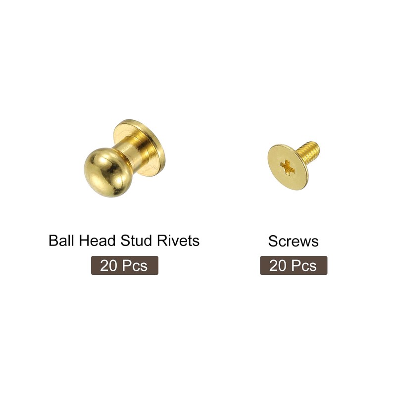 sourcing map 20Sets Brass Ball Head Stud Rivets, 6mm Dia.