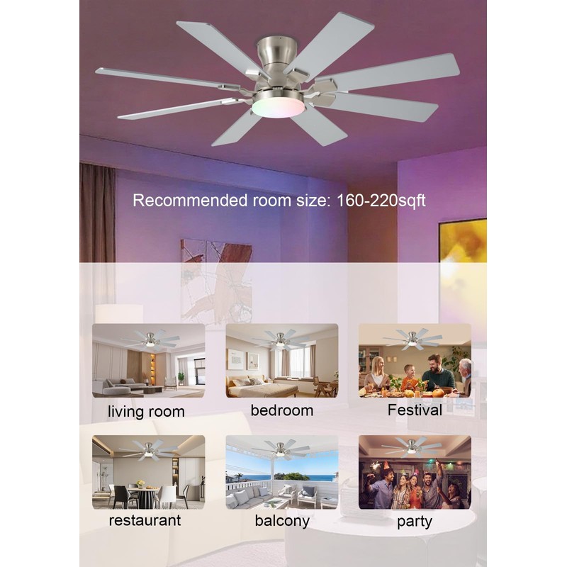 JSAITEE 52 inch Ceiling Fan with Light, 6 Speeds Reversible