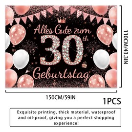 Tasoraor Deco 30th Birthday Background Women - Black Rose Gold Birthday Decoration 30 Years, Polyester Fabric Extra Large Birthday Banner for Party Decoration Wall Banner 110 x 150 cm