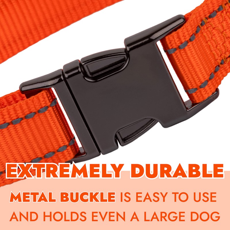 FAVPET Reflective Dog Collar Nylon, Adjustable Dog Collar with Metal