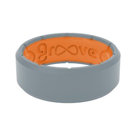 Groove Life Edge Storm Grey/Orange Silicone Ring - Breathable Rubber Wedding Rings for Men, Lifetime Coverage, Unique Design, Comfort Fit Ring - Size 11