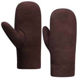 Harssidanzar KM044EU Men's Winter Mittens, Warm Real Suede 100% Lambskin Shearling Mittens with Leather Gloves, brown