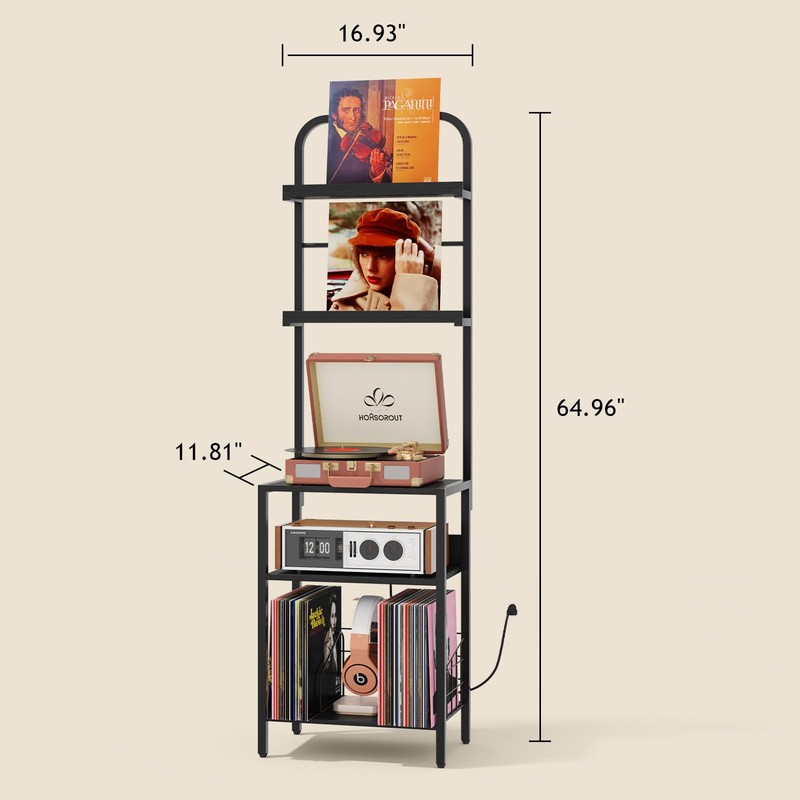 Homsorout Record Player Stand with Vinyl Storage - 5-Tier Turntable