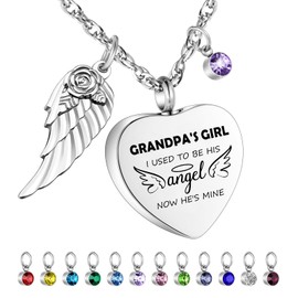 Dletay Heart Urn Necklace for Ashes Cremation Jewelry with 12 Birthstones Cremation Necklace for Grandpa Ashes-GRANDPA'S GIRL I USED TO BE HIS angel NOW HE'S MINE