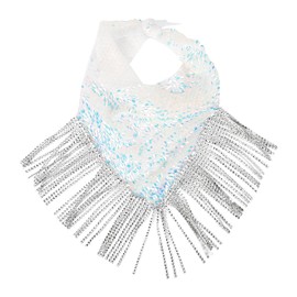 Women Sequins Bandana Fashion Neckerchief Cowgirl Neck Scarf with Rhinestone Fringes Party Favor