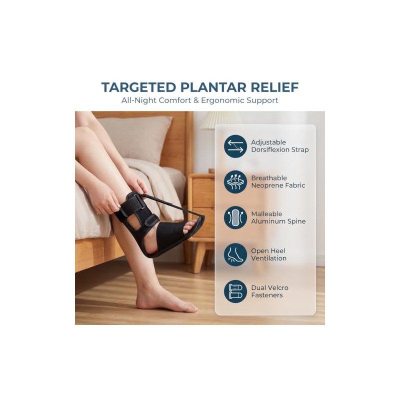 Adjustable Night Splint for Plantar Fasciitis, Foot Drop & Achilles
