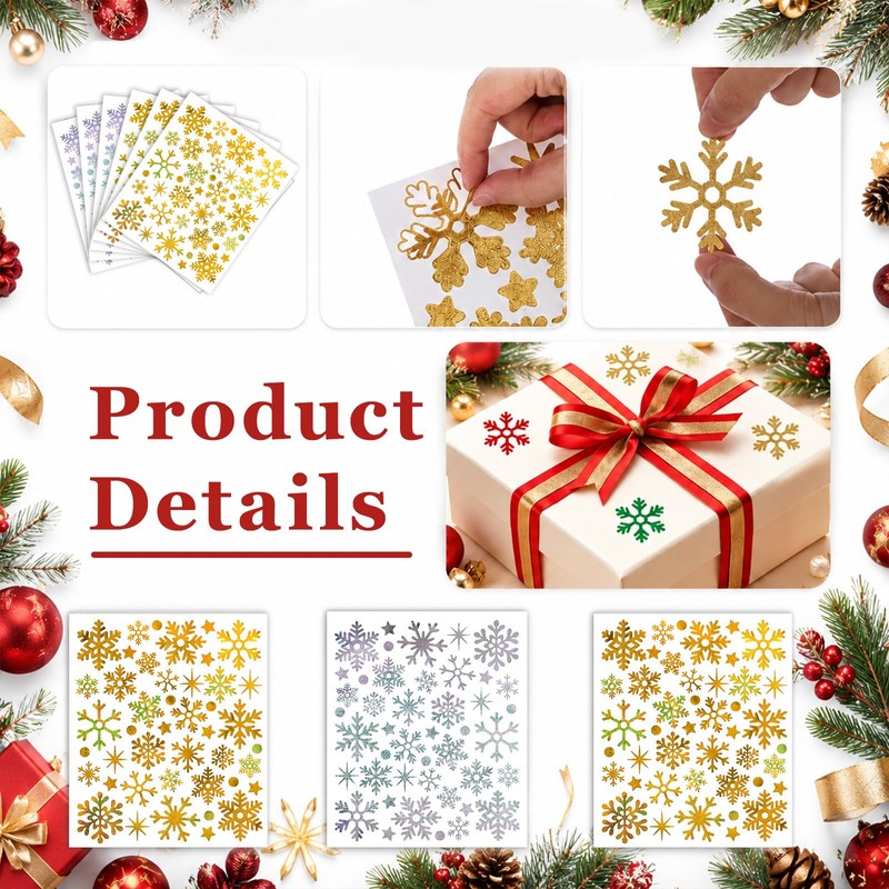 ZEYIYER 6Sheets Snowflake Stickers, Christmas Snow Flake Stickers for Craft