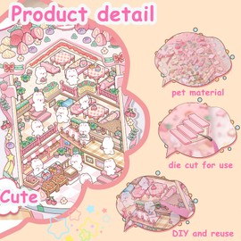 DIY 3D Large House Stickers Kit 4 Sets Non-Toxic & Safe 3D Miniature Scene Therapy for Kids and Adults, Stress Relief Sticker Scenes with Tweezers Reusable DIY Sticker Therapy Kit (4 Set Large-2)