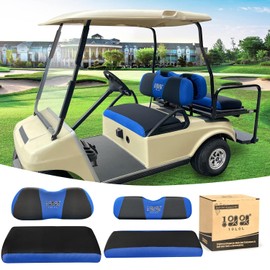 10L0L Golf Cart Front Rear Seat Cover Set for EZGO TXT RXV & Club Car DS 2000-up(Flat Backrest), Made w/ 3D Air Mesh Polyester Fabric Breathable Washable, Blue