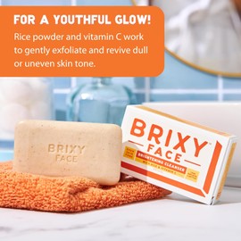 BRIXY- Barra limpiadora facial exfoliante que unifica el tono de la piel: polvo de arroz, vitamina C, ceramida y niacinamida