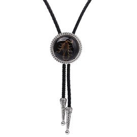 Himongoo Real Scorpion BOLO Tie for Men Women Leather Rope Wedding Necklace Western Cowboy, White Blue Black Red, Large, pu leather, Agate