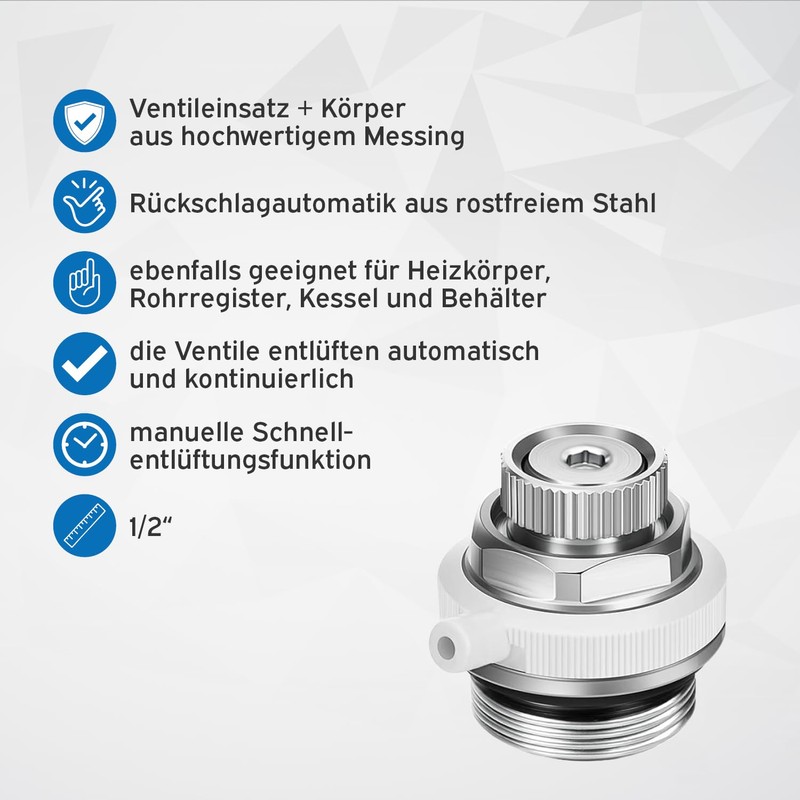 5 x kör4u Fully Automatic Radiator Bleeder 1/2 Inch (12.7