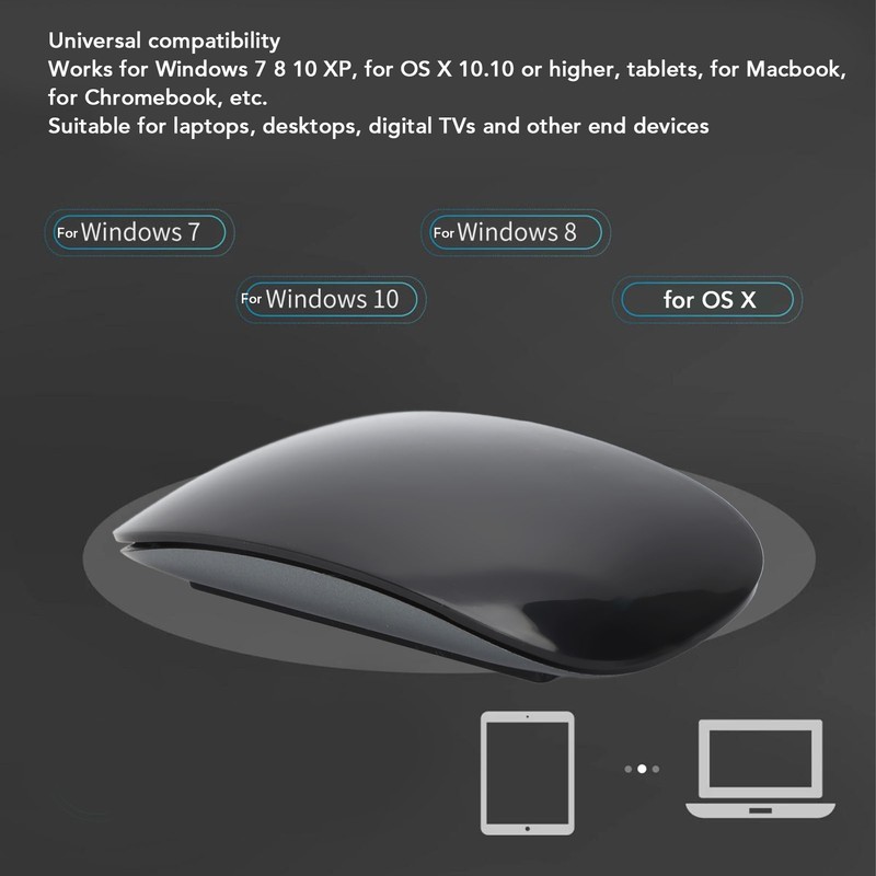 Wireless Bluetooth Mouse Ergonomic Curved Optical Touch USB C Rechargeable