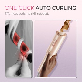 TYMO Automatic Rotating Curling Iron - TYMO CURLPRO Beach Waves Curling Wand, Portable Hair Curler, 500 Million Ionic, Dual Voltage & Lightweight for Travel, Ceramic Coating, 1 Inch, Peach