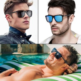 LEDING&BEST Polarised Sunglasses for Men Women Square Ultralight Frame with Spring Hinge for Driving, Fishing UV400 Protection Sunglasses CAT 3 CE, Set of 2 (blue + red)