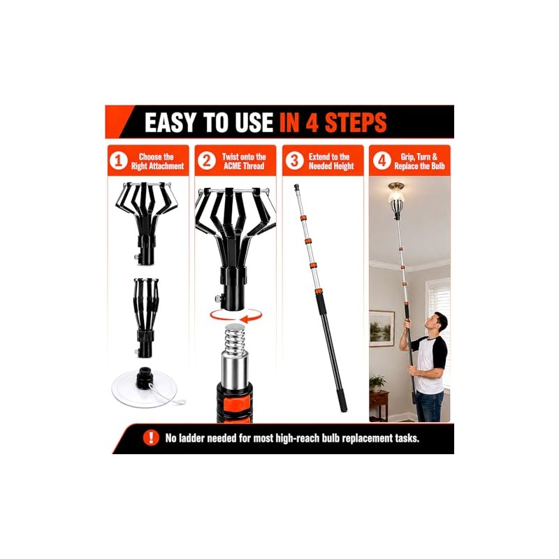 Kyxeuo Telescoping Light Bulb Changer for High Ceilings ，26FT Reach,