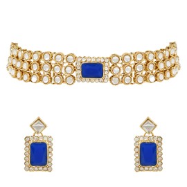 I Jewels - Juego de gargantilla con arete para mujer, chapado en oro, diseño de bollywood, hecho a mano con piedra Kundan, Free size, Sin piedra preciosa