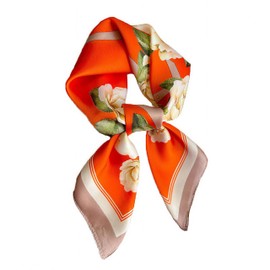 Mettclasi 27.5" Women's Fashion Pattern Silk Feeling Scarf Square Satin Head Scarf Bandana for Hair Wrapping - Orange Rose