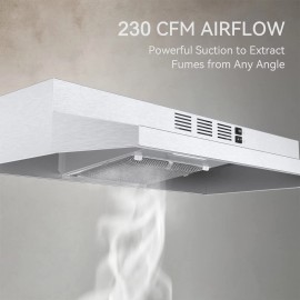 Zomagas 30 Inch Stainless Steel Kitchen Range Hood 230CFM 2 Speed Switch Push Button LED