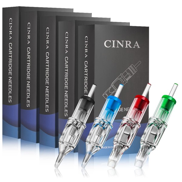Tattoo Cartridge Needles, CINRA 100pcs Disposable Mix Size Tattoo Cartridge Needles 3RL 5RL 7RL 9RL 5RS 7RS 9RS 7M1 9M1 5RM Round Liner Shader Magnum Cartridge Needles for Tattoo Machine