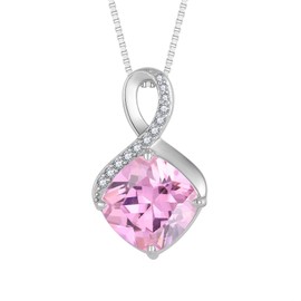 FJ Infinity Chain Women's 925 Sterling Silver Square Princess Cut Necklace Pendant Birthstone Jewellery Gifts for Women, Cubic Zirconia, Tourmaline