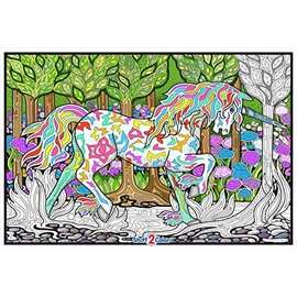 Stuff2Color Forest Unicorn - 22x32.5 Giant Line Art Coloring Poster (Great for Family Time, Adults, Kids, Classrooms, Care Facilities and Group Activities)