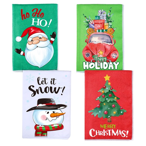 4 Pieces Christmas Kitchen Dishtowel Microfiber Peppermint Candy Dishtowel Large Holiday Kitchen Towels Xmas Tree Merry Christmas Hand Towel for Kitchen Decoration, 15.7 x 23.6 Inches (Adorable Style)