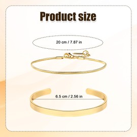 Mikovivi Stackable Bracelet for Men, C-Shaped Chain Bracelet Set Adjustable Bangle Bracelets Stainless Steel Chain Link Bracelets Snake Chain Link Bracelet for Men Husband Boyfriend (Gold)