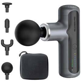 XXZU Mini Pistola de Masaje 4000mAh Massage Gun con 4 Cabezas 7 Velocidades, Pistola Masajeadora Muscular Portatil para Hombro Cuello Espalda y Piernas, Relajar Los Músculos Aliviar el Dolor, Gris