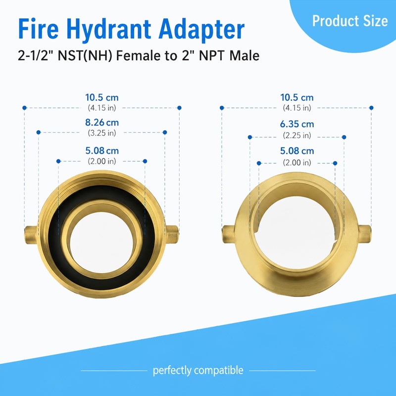 Brass Fire Hydrant Adapter 2-1/2" NST Female x 2" NPT