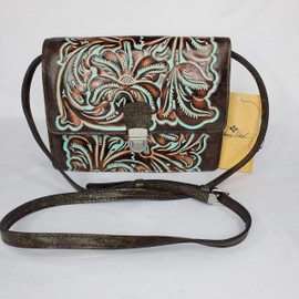 PATRICIA NASH WOMEN'S TOOLED TURQUOISE COLLECTION LAURENTINA MEDIUM LEATHER CROSSBODY BAG PURSE