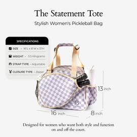 Pik’le’Ball Sport Premium Women's Pickleball Bag – Stylish and Versatile Sports Bag with Water Bottle Holder, Padded Paddle Pocket, and Spacious Design (fits 2+ Paddles!)