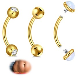 AVYRING 3-Piece Belly Button Piercing Set 14G - Stainless Steel Barbells with Crystal and Opal in Gold/Silver (6/8/10/12 mm), Stainless Steel