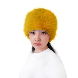 Lina & Lily Women's Winter Headband Head Ear Warmer Long Pile Faux Fur (Mustard Yellow)