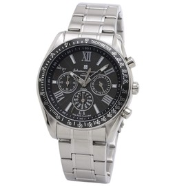 Salvatore Mara Solar Radio Chronograph Wristwatch, Waterproof, Men's, Analog, Black, Watch Cloth Included, Silver, Bracelet Type