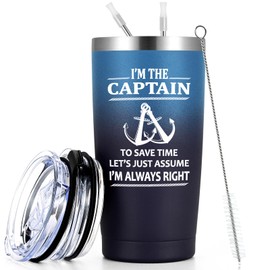 Qtencas Boating Captain Gifts for Men, I'm The Captain & I'm Always Right Travel Tumbler, Insulated Stainless Steel Mug, Birthday Christmas Gifts for Men Boaters, Boat Owners, Sailors, 20oz Gradient