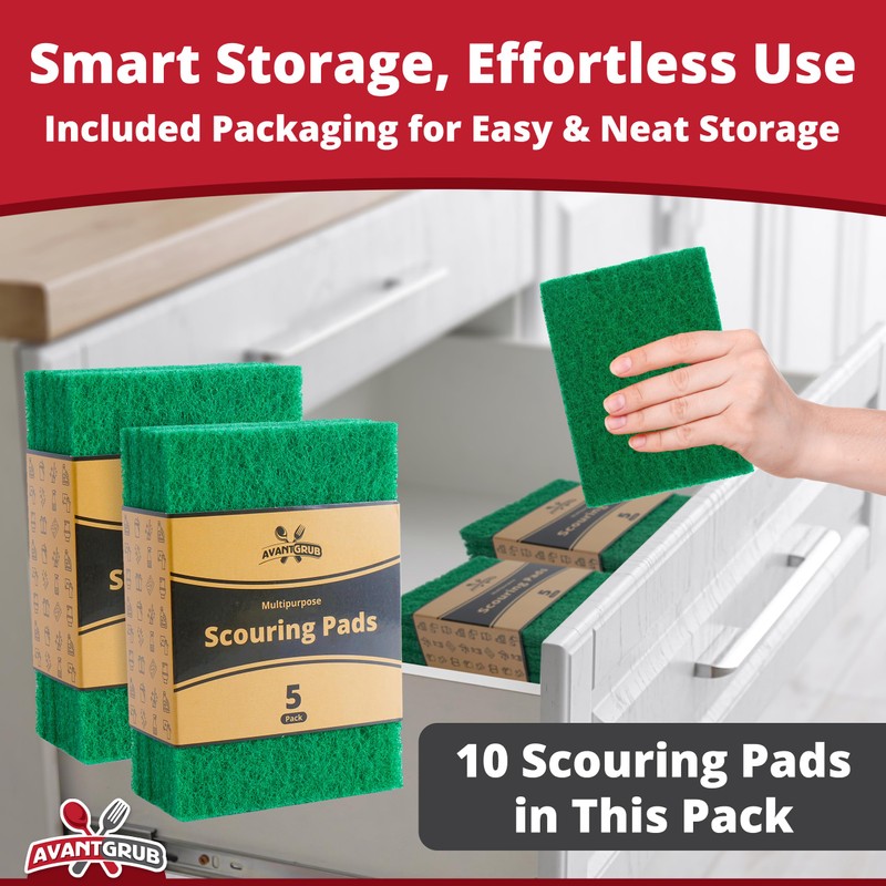 Green Sustainable 10 Pack Cleaning Scour Pads by Avant Grub.