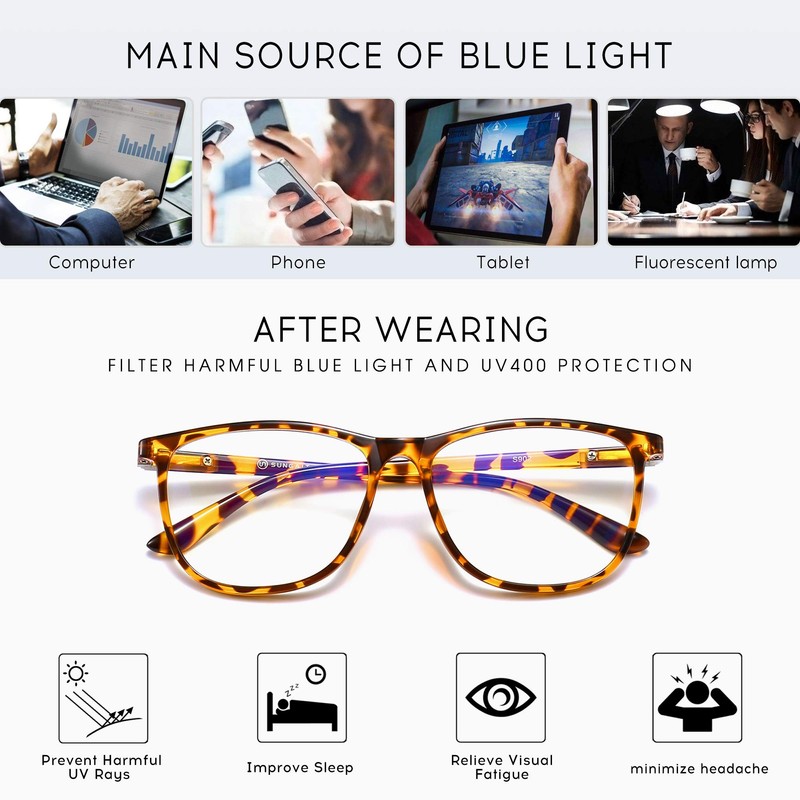 SUNGAIT Spring Hinge Blue Light Filter Glasses Anti Blue Ray