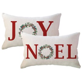 ULOVE LOVE YOURSELF Joy/Noel Christmas Decor Throw Pillow Covers 12x20 Inches Farmhouse Winter Holiday Christmas Red Decorative Rectangular/Lumbar Pillow Cover 2Pack for Sofa/Couch/Porch
