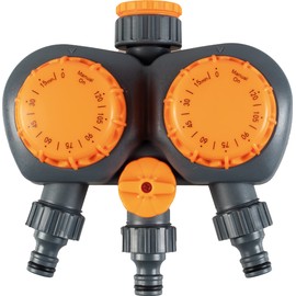 Double Head Mechanical Sprinkler Timer - 3 water outlets in total, 2 with timers and 1 without
