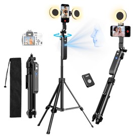 70.9" Auto Face Tracking Tripod 360° Rotation with Lights, Motion Sensor Phone Tripod Stand Selfie Stick with Remote, Face Body Gesture Control Phone Camera Holder for Vlog/Live Stream/Video Recording