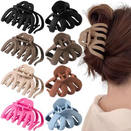 8 PCS Octopus Hair Claw Clips Large Hairclips Strong Hold Spider Hair Claw Matte Hairclip Lightweight Non-slip with Comb Teeth Hairs Accessories for Women and Girls for Thick Hair