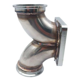 Unbranded Turbo T4 Twin Scroll Flange to 3" 76mm V-band Dual Inlet Y Elbow Exhaust Adapter