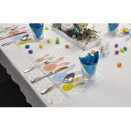 Place Mat I Place Mat – Spring and Easter – Four Colourful Bunnies – 12 Pieces 44 x 32 cm Made of Premium Natural Paper in Storage Folder – The Special Themed Table Decoration
